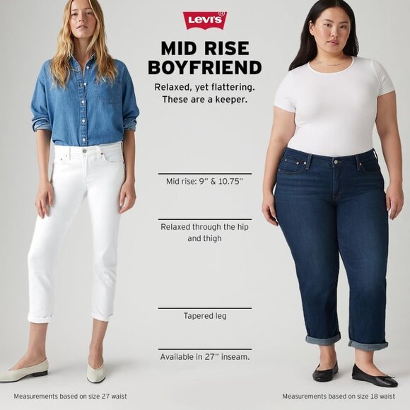 Women's Plus Boyfriend Jeans Cotton Blend Mid Rise Relaxed Fit - Picture 5 of 5